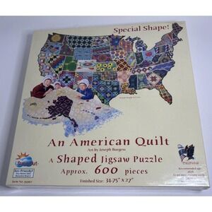 An American Quilt Jigsaw Puzzle USA Map Shaped Sunsout 600 Pieces New & Sealed